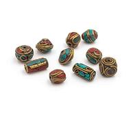 Lot de 10 perles faites à la main de style tibétain en laiton dans un mélange de 10 bijoux pour fabriquer soi-même des bijoux DIY cadeau fantaisie Tibet Népal esthétique, bijoux pour femme