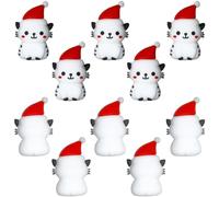 Lot de 10 perles focales 3D en forme de chat avec chapeau rouge en silicone pour la fabrication de porte-clés