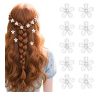 Lot de 10 petites pinces à cheveux blanches à fleurs élégantes pour communion fille - Mini pinces à cheveux en strass mignonnes - Convient pour mariage, cheveux lisses, bouclés, décoration de coiffure