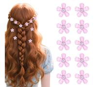 Lot de 10 petites pinces à cheveux roses élégantes pour communion fille - Mini pinces à cheveux en strass mignonnes - Convient pour mariage, cheveux lisses, bouclés, décoration de coiffure