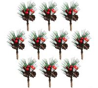Lot de 10 petites tiges de baies de Noël artificielles rouges avec pommes de pin, décorations de fleurs de houx pour couronnes de Noël, décoration de vase