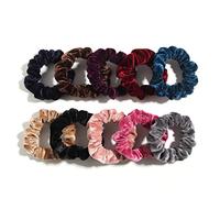 Lot de 10 petits chouchous en velours pour femme, accessoires pour cheveux, mini élastiques fins (couleurs mélangées)