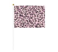 Lot de 10 petits drapeaux à main à imprimé léopard rose et noir sur bâton pour fête, activités d'équipe, défilés, décoration de vacances