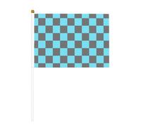 Lot de 10 petits drapeaux à main à motif échiquier bleu et gris, mini drapeaux sur bâton pour fête, activités d'équipe, défilés, décoration de vacances