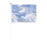 Lot de 10 petits drapeaux à main à motif marbré bleu doré, mini drapeaux sur bâton pour fête, activités d'équipe, défilés, décoration de vacances