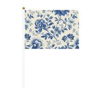 Lot de 10 petits drapeaux à main à motifs floraux bleus et blancs sur bâton pour fête, activités d'équipe, défilés, décoration de vacances