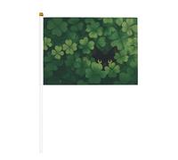 Lot de 10 petits drapeaux à main avec chat noir derrière un tas de trèfles verts sur bâton pour fête, activités d'équipe, défilés, décoration de vacances