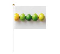 Lot de 10 petits drapeaux à main avec cinq citrons verts frais dans une rangée - Mini drapeaux sur bâton pour fête, activités d'équipe, défilés, décoration de vacances