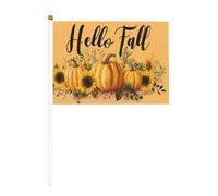 Lot de 10 petits drapeaux à main avec citrouilles et tournesols avec mots « Hello Fall » pour fête, activités d'équipe, défilés, décoration de vacances