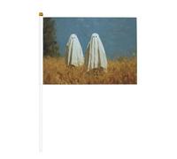 Lot de 10 petits drapeaux à main avec deux fantômes blancs dans la campagne - Mini drapeaux sur bâton pour fête, activités d'équipe, défilés, décoration de vacances