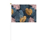 Lot de 10 petits drapeaux à main avec feuilles tropicales, bleu marine et orange, mini drapeaux sur bâton pour fête, activités d'équipe, défilés, décoration de vacances