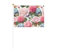 Lot de 10 petits drapeaux à main avec hortensias, roses et fleurs de dahlia, mini drapeaux sur bâton pour fête, activités d'équipe, défilés, décoration de vacances