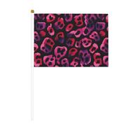 Lot de 10 petits drapeaux à main avec motif léopard magenta noir sur bâton pour fête, activités d'équipe, défilés, décoration de vacances