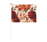Lot de 10 petits drapeaux à main avec roses audacieuses et pivoines sur bâton pour fête, activités d'équipe, défilés, décoration de vacances