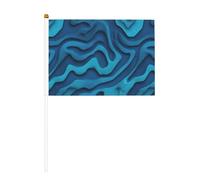 Lot de 10 petits drapeaux à main bleus à rayures abstraites sur bâton pour fête, activités d'équipe, défilés, décoration de vacances