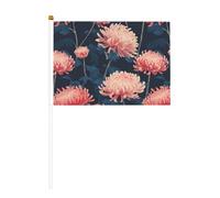 Lot de 10 petits drapeaux à main chrysanthèmes roses sur bâton pour fête, activités d'équipe, défilés, décoration de vacances