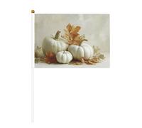 Lot de 10 petits drapeaux à main citrouilles blanches et feuilles d'automne sur bâton pour fête, activités d'équipe, défilés, décoration de vacances