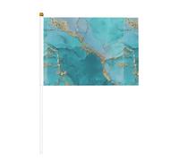 Lot de 10 petits drapeaux à main dégradés bleu sarcelle avec veines dorées, mini drapeaux sur bâton pour fête, activités d'équipe, défilés, décoration de vacances