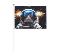 Lot de 10 petits drapeaux à main en forme de chat mignon en costume d'astronaute, mini drapeaux sur bâton pour fête, activités d'équipe, défilés, décoration de vacances