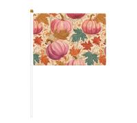 Lot de 10 petits drapeaux à main en forme de citrouilles roses, feuilles d'automne, mini drapeaux sur bâton pour fête, activités d'équipe, défilés, décoration de vacances