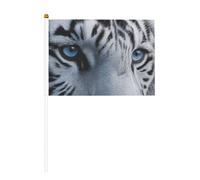 Lot de 10 petits drapeaux à main en forme de tête de tigre aux yeux bleus sur bâton pour fête, activités d'équipe, défilés, décoration de vacances