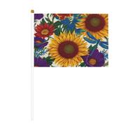 Lot de 10 petits drapeaux à main en forme de tournesol, coquelicots et libellules sur bâton pour fête, activités d'équipe, défilés, décoration de vacances