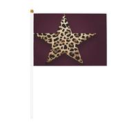 Lot de 10 petits drapeaux à main en forme d'étoile à cinq branches avec imprimé léopard, mini drapeaux sur bâton pour fête, activités d'équipe, défilés, décoration de vacances