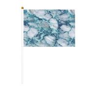 Lot de 10 petits drapeaux à main en marbre blanc bleu sarcelle sur bâton pour fête, activités d'équipe, défilés, décoration de vacances