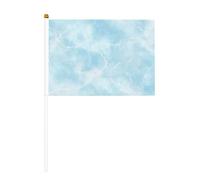 Lot de 10 petits drapeaux à main en marbre bleu clair avec veines blanches, mini drapeaux sur bâton pour fête, activités d'équipe, défilés, décoration de vacances