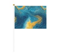 Lot de 10 petits drapeaux à main en marbre bleu fluo, jaune, mini drapeaux sur bâton pour fête, activités d'équipe, défilés, décoration de vacances