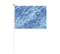 Lot de 10 petits drapeaux à main en marbre bleu marine et blanc sur bâton pour fête, activités d'équipe, défilés, décoration de vacances
