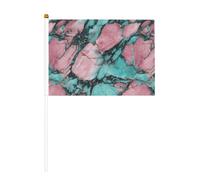 Lot de 10 petits drapeaux à main en marbre rose turquoise sur bâton pour fête, activités d'équipe, défilés, décoration de vacances