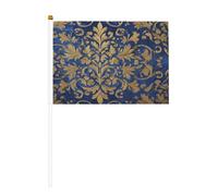 Lot de 10 petits drapeaux à main en velours bleu indigo avec broderie dorée, mini drapeaux sur bâton pour fête, activités d'équipe, défilés, décoration de vacances