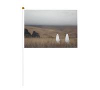 Lot de 10 petits drapeaux à main fantômes dans un paysage vintage, mini drapeaux sur bâton pour fête, activités d'équipe, défilés, décoration de vacances