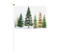 Lot de 10 petits drapeaux à main Group Of Evergreen Trees - Mini drapeaux sur bâton pour fête, activités d'équipe, défilés, décoration de vacances