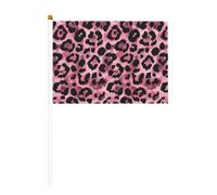 Lot de 10 petits drapeaux à main imprimés léopard rose et noir sur bâton pour fête, activités d'équipe, défilés, décoration de vacances
