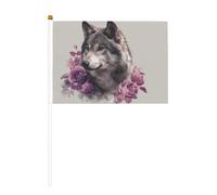Lot de 10 petits drapeaux à main, motif loup avec roses, mini drapeaux sur bâton pour fête, activités d'équipe, défilés, décoration de vacances