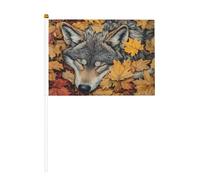 Lot de 10 petits drapeaux à main, motif loup gris endormi dans des feuilles d'automne, mini drapeaux sur bâton pour fête, activités d'équipe, défilés, décoration de vacances