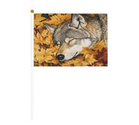 Lot de 10 petits drapeaux à main motif loup gris endormi - Mini drapeaux sur bâton pour fête, activités d'équipe, défilés, décoration de vacances