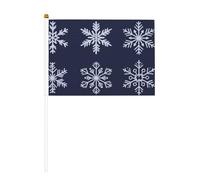 Lot de 10 petits drapeaux à main simples en forme de flocons de neige bleu marine sur bâton pour fête, activités d'équipe, défilés, décoration de vacances