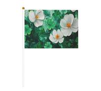 Lot de 10 petits drapeaux à main, trèfles verts et fleurs blanches, mini drapeaux sur bâton pour fête, activités d'équipe, défilés, décoration de vacances