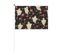 Lot de 10 petits drapeaux à main vintage fantômes et roses sur bâton pour fête, activités d'équipe, défilés, décoration de vacances