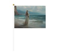 Lot de 10 petits drapeaux à main « Woman Alone Standing On Beach » - Mini drapeaux sur bâton pour fête, activités d'équipe, défilés, décoration de vacances