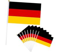 Lot de 10 Petits Drapeaux Allemand, 21x14cm Petit Drapeau Allemand avec Bâton en Plastique Mini Drapeau Germany pour Eurovision Jardin Bar Euro Compétition Sportive,Coupe du Monde football Fêtes Décor