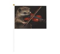 Lot de 10 petits drapeaux amusants en forme de hérisson jouant du violon, mini drapeaux sur bâton pour fête, activités d'équipe, défilés, décoration de vacances