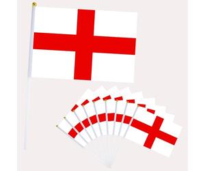 Lot de 10 Petits Drapeaux Angleterre, 21x14cm Petit Drapeau Angleterre avec Bâton en Plastique Mini Drapeau England pour Eurovision Bar Euro Compétition Sportive,Coupe du Monde football Fêtes Décor