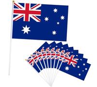 Lot de 10 Petits Drapeaux Australie, 21x14cm Petit Drapeau Australie avec Bâton en Plastique Mini Drapeau Australia pour Eurovision Bar Euro Compétition Sportive,Coupe du Monde football Fêtes Décor