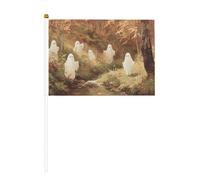 Lot de 10 petits drapeaux blancs mignons fantômes dans une forêt d'automne - Mini drapeaux sur bâton pour fête, activités d'équipe, défilés, décoration de vacances