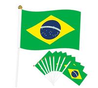 Lot de 10 Petits Drapeaux Bresil, 21x14cm Petit Drapeau Bresil avec Bâton en Plastique Mini Drapeau Brazil pour Eurovision Jardin Bar Euro Compétition Sportive,Coupe du Monde football Fêtes Décor