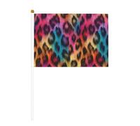 Lot de 10 petits drapeaux colorés à imprimé léopard arc-en-ciel, mini drapeaux sur bâton pour fête, activités d'équipe, défilés, décoration de vacances